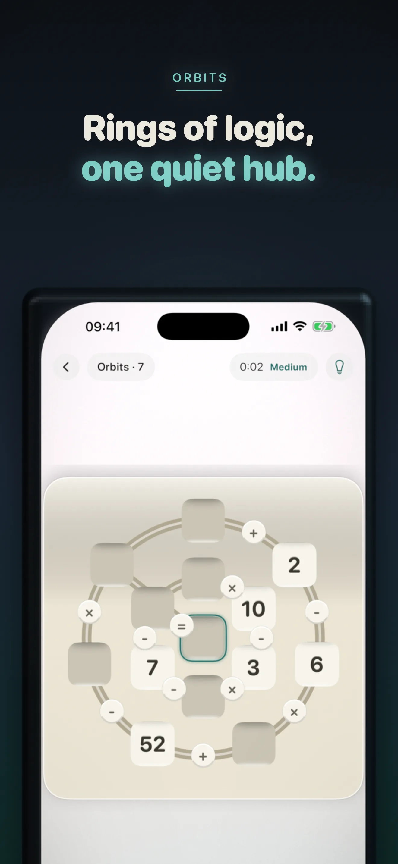 Orbits — rings of numbers circle a single shared hub
